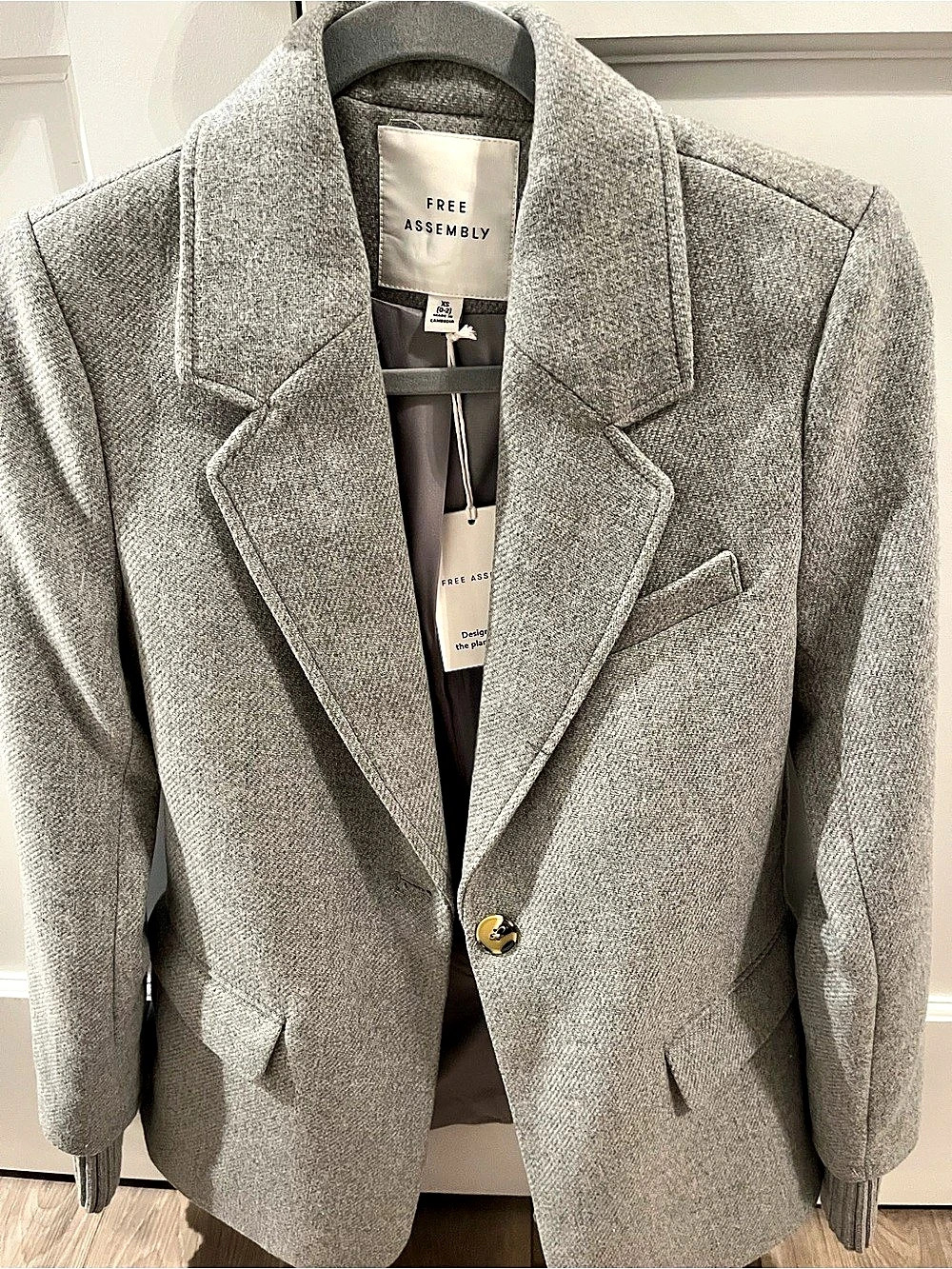 Free Assembly Single-Breasted Blazer with Ribbed Cuffs Gray XS
